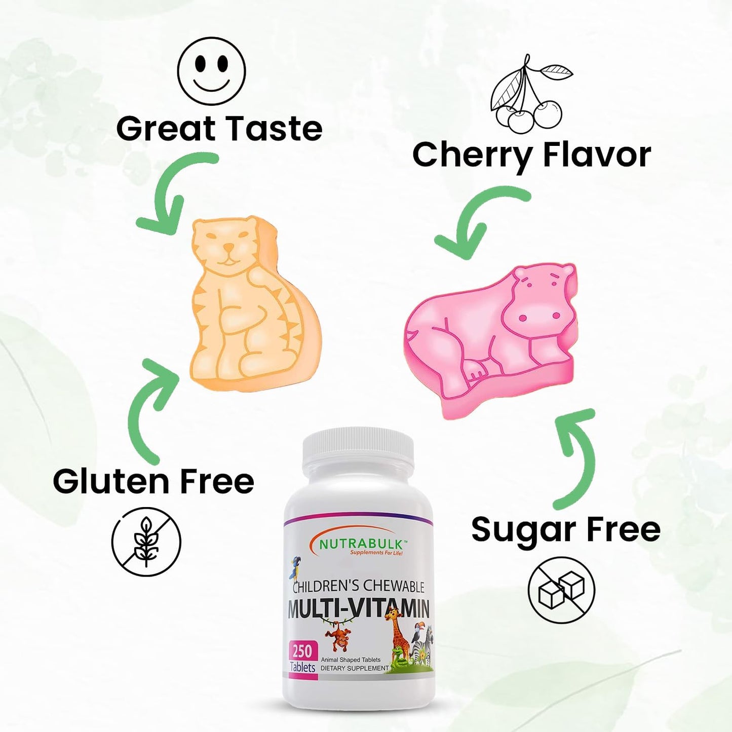 USA-Made Children’s Chewable Multi-Vitamins for Immune, Bone, Brain & Overall Well Being - Vegan & Gluten Free - 250 Cherry Tablets