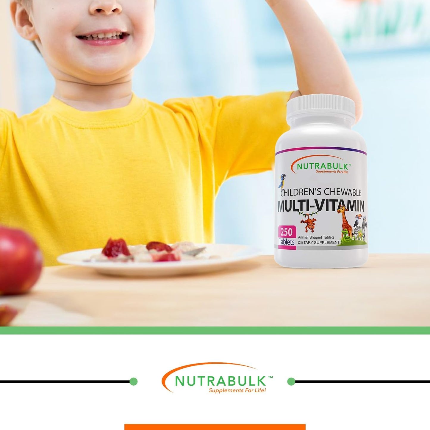 USA-Made Children’s Chewable Multi-Vitamins for Immune, Bone, Brain & Overall Well Being - Vegan & Gluten Free - 250 Cherry Tablets