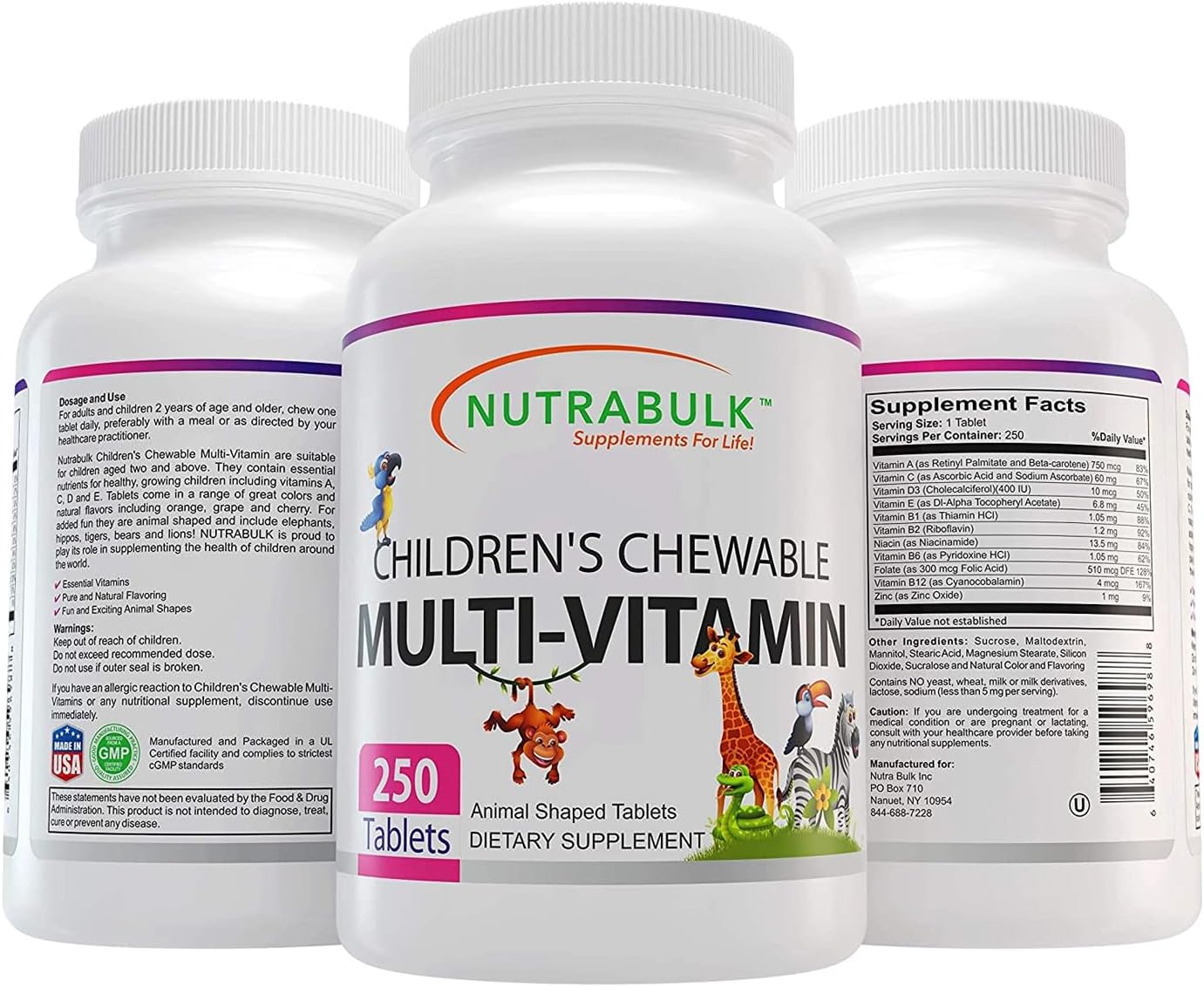 USA-Made Children’s Chewable Multi-Vitamins for Immune, Bone, Brain & Overall Well Being - Vegan & Gluten Free - 250 Cherry Tablets