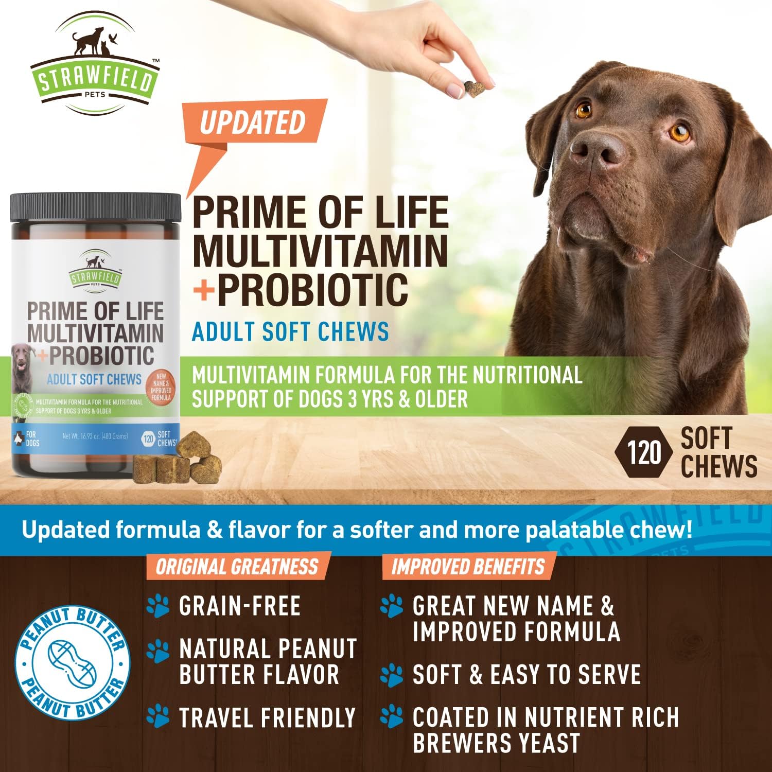 USA Made Dog Multivitamin Soft Chews with Glucosamine, Probiotics & Omega 3 | 120 Grain Free Treats for Dog Health & Wellness