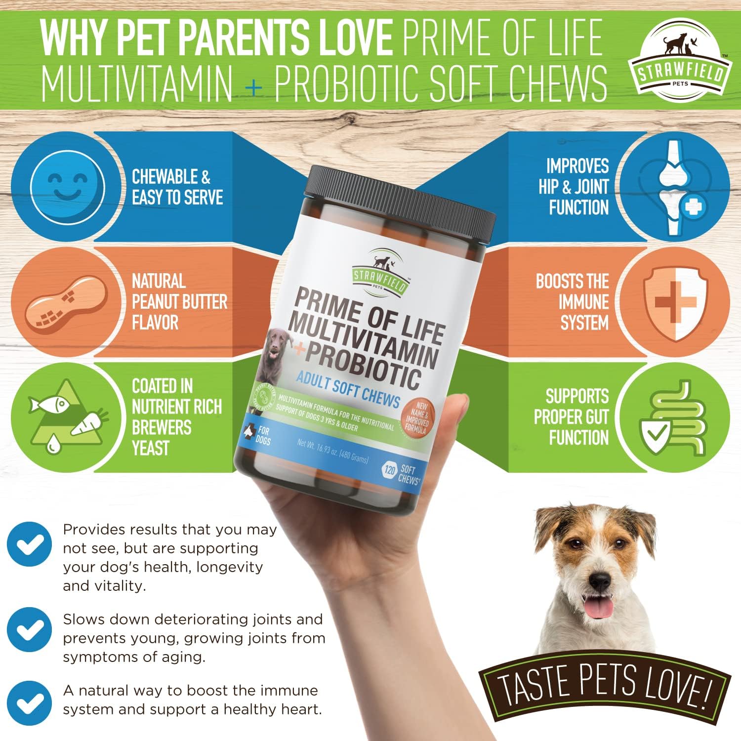 USA Made Dog Multivitamin Soft Chews with Glucosamine, Probiotics & Omega 3 | 120 Grain Free Treats for Dog Health & Wellness