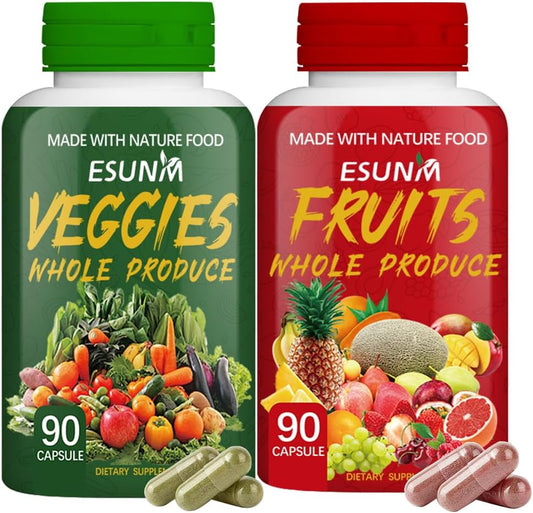 USA-Made ESUNM Fruits and Veggies Supplement - 90 Capsules Each for Energy, Lycopene, Vitamins & Minerals - Pack of 2 - 90 Count