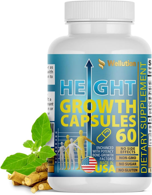 USA-Made Height Growth Maximizer Supplement with Calcium for Bone Strength and Support by WELLUTION