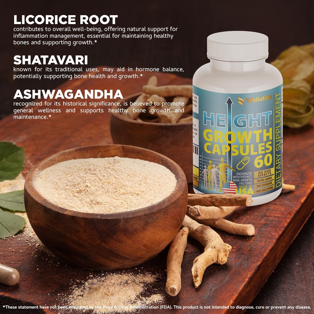USA-Made Height Growth Maximizer Supplement with Calcium for Bone Strength and Support by WELLUTION