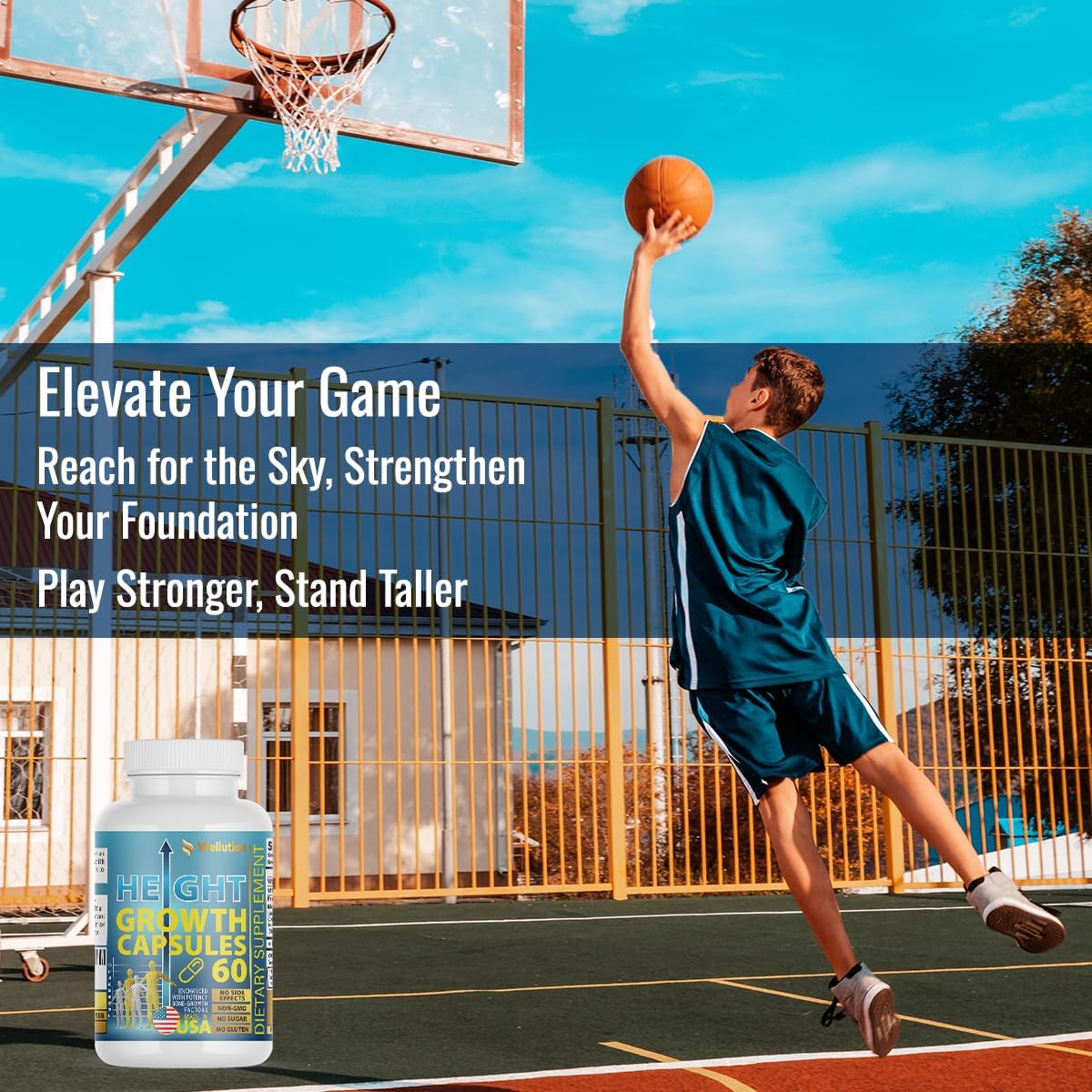 USA-Made Height Growth Maximizer Supplement with Calcium for Bone Strength and Support by WELLUTION