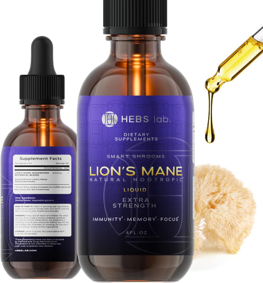 USA-Made Lions Mane Mushroom Extract Drops for Immune Defense & Memory Support - 4 Fl Oz