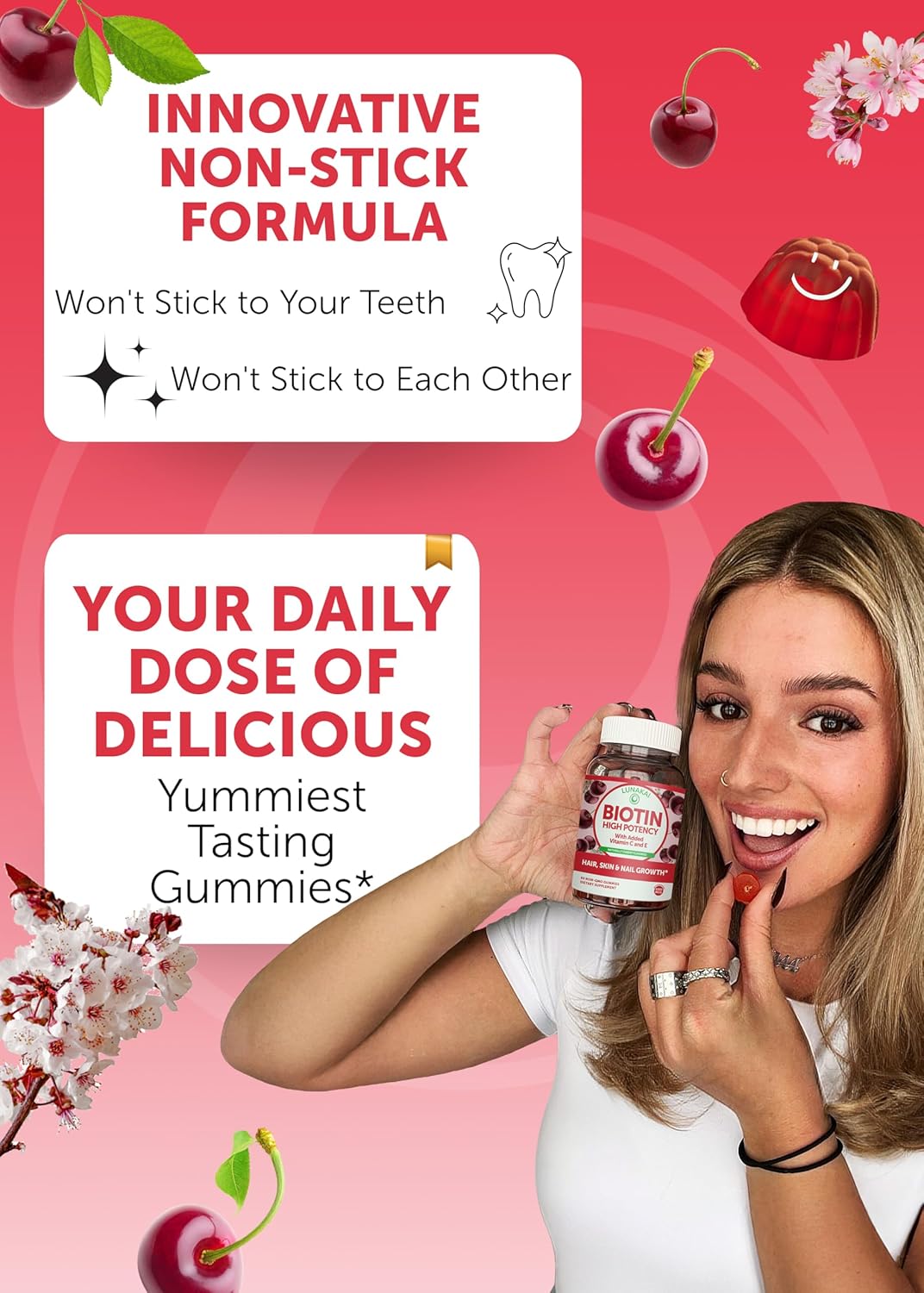 USA Made Lunakai Biotin Gummies 5000mcg with Vitamin C & E - Hair, Skin, and Nails Vitamins for Women - Non-GMO Hair Growth Supplement - 60 Ct