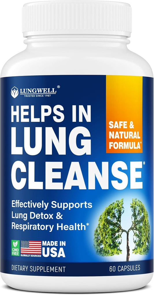 USA-Made Lung Cleanse & Health Supplement with Licorice Root, Ginger, Green Tea - 60 Capsules for Lung Support & Stress Relief