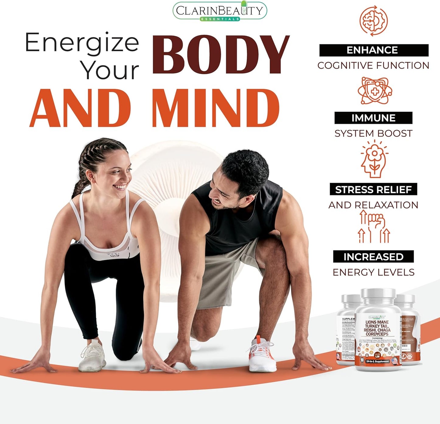 USA-Made Mushroom Supplement with Lions Mane, Turkey Tail, Reishi, Cordyceps, Chaga, Maitake, and More - 90 Capsules, 4000mg Lions Mane, 3500mg Turkey Tail, 1500mg Each of Reishi, Cordyceps, Chaga - Extra Strength