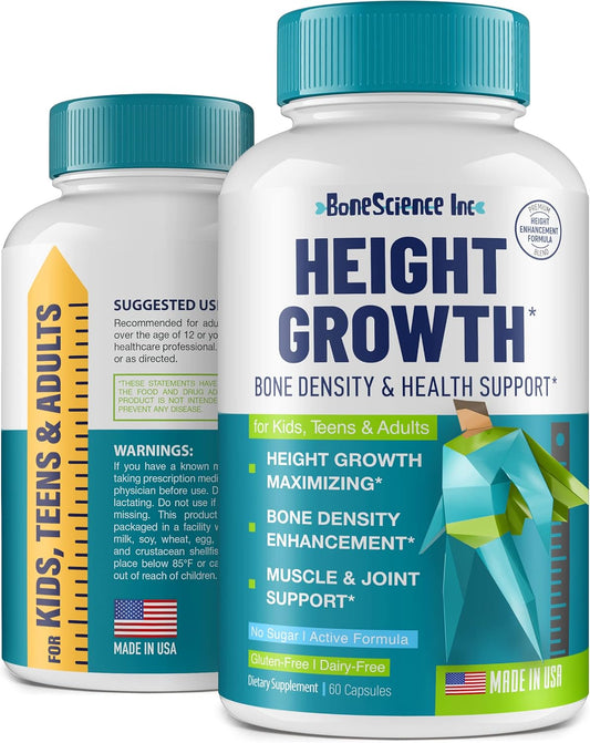 USA-Made Natural Height Growth Maximizer & Bone Growth Pills - Increase Height with Grow Taller Supplement for Adults, Teens, Kids - Vitamins for Height Increase in Boys & Girls