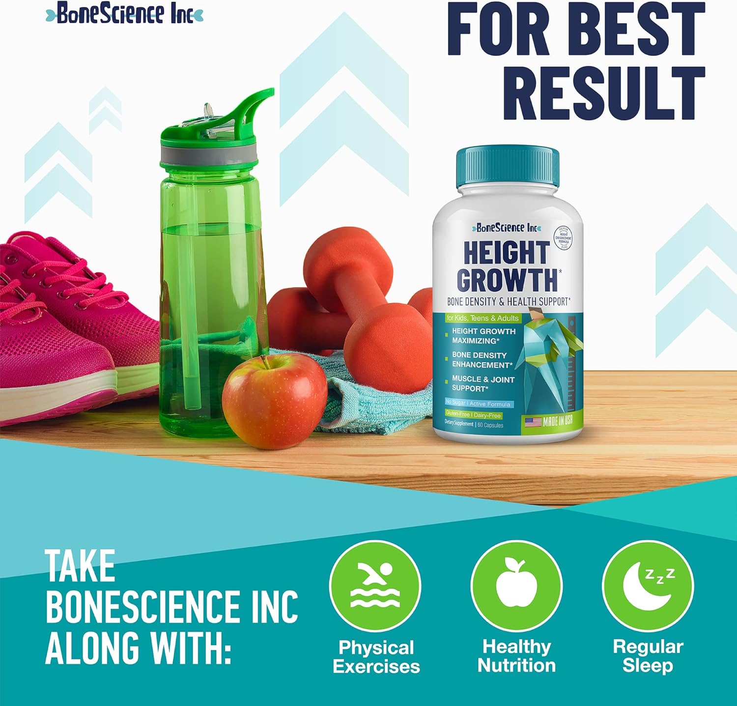 USA-Made Natural Height Growth Maximizer & Bone Growth Pills - Increase Height with Grow Taller Supplement for Adults, Teens, Kids - Vitamins for Height Increase in Boys & Girls