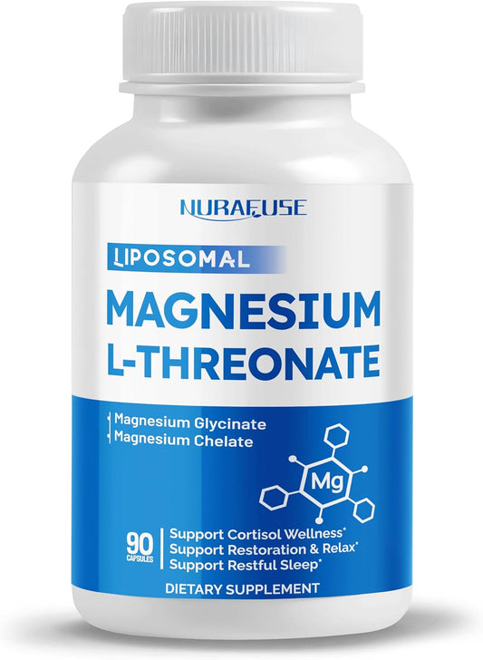 USA Made NURAFUSE Liposomal Magnesium L-THREONATE Glycinate Chelate - Cortisol Support for Wellness & Relaxation - Lab Tested