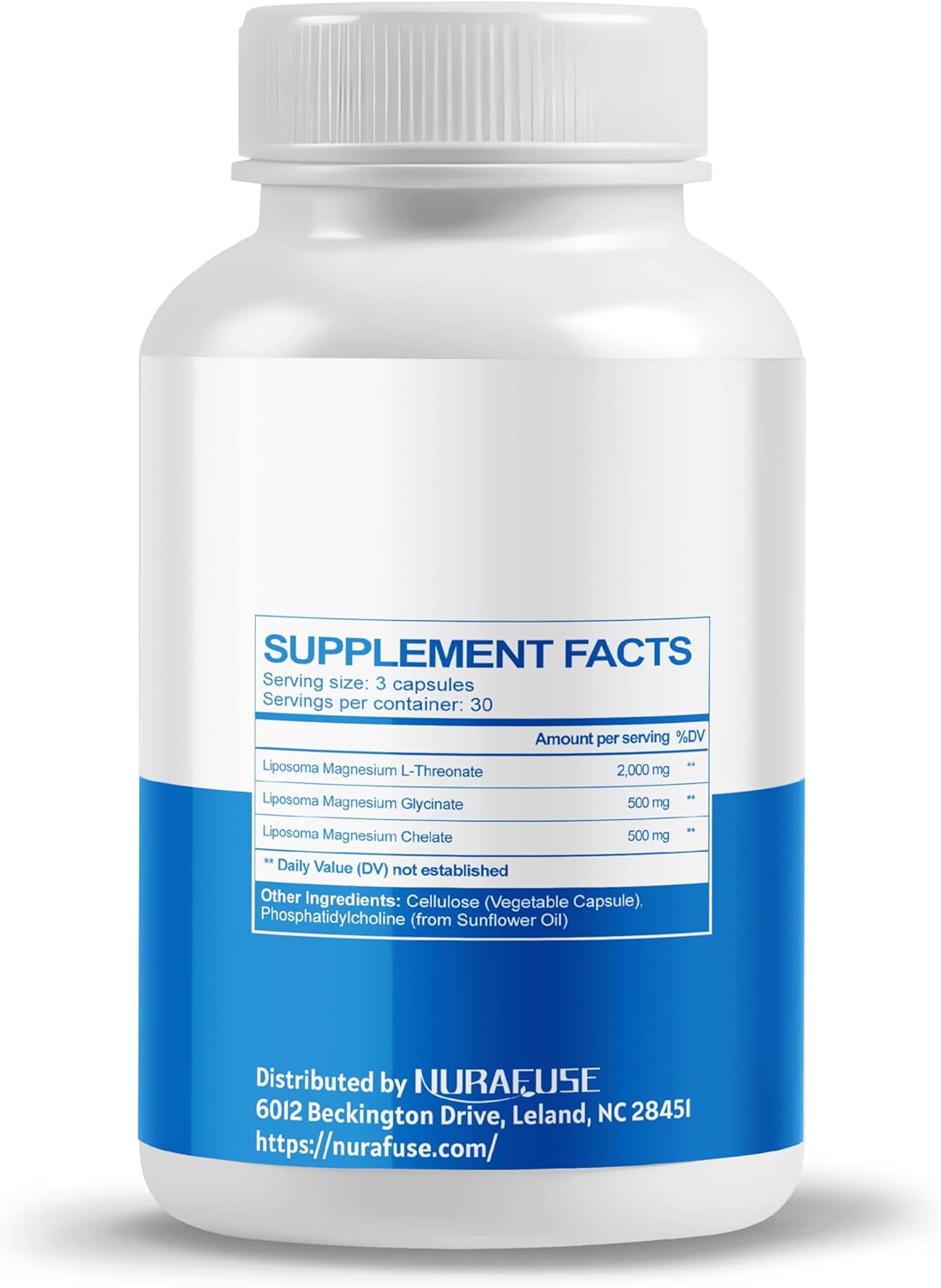 USA Made NURAFUSE Liposomal Magnesium L-THREONATE Glycinate Chelate - Cortisol Support for Wellness & Relaxation - Lab Tested