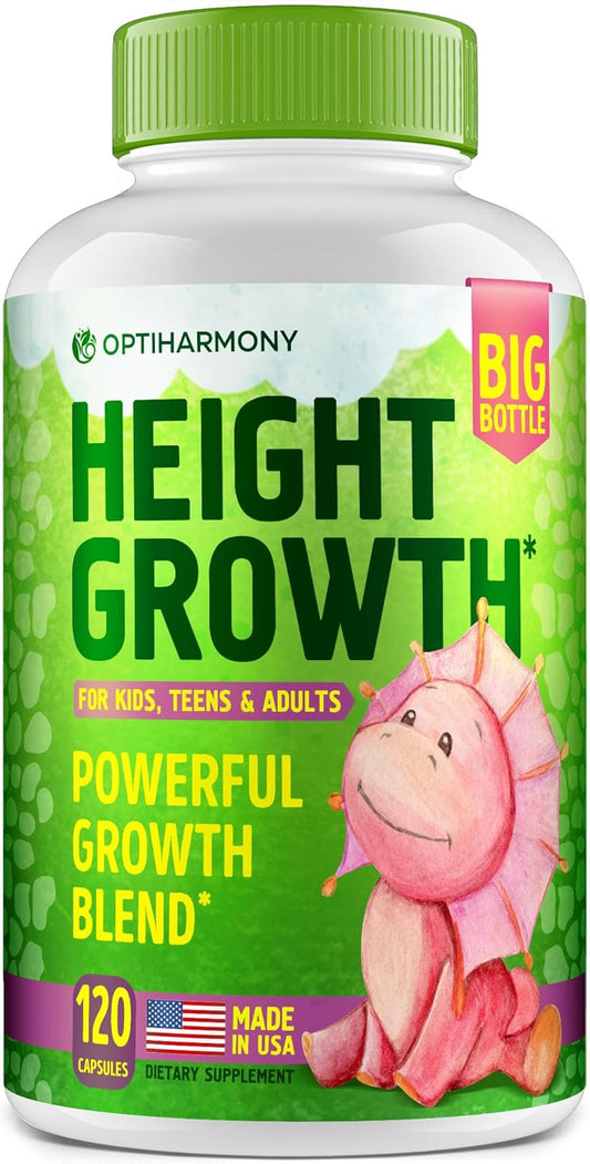 USA-Made OptiHarmony Height Growth Maximizer: Natural Supplement for Bone Growth in Adults, Teens & Kids - Boost Height with Vitamins - 120 Capsules