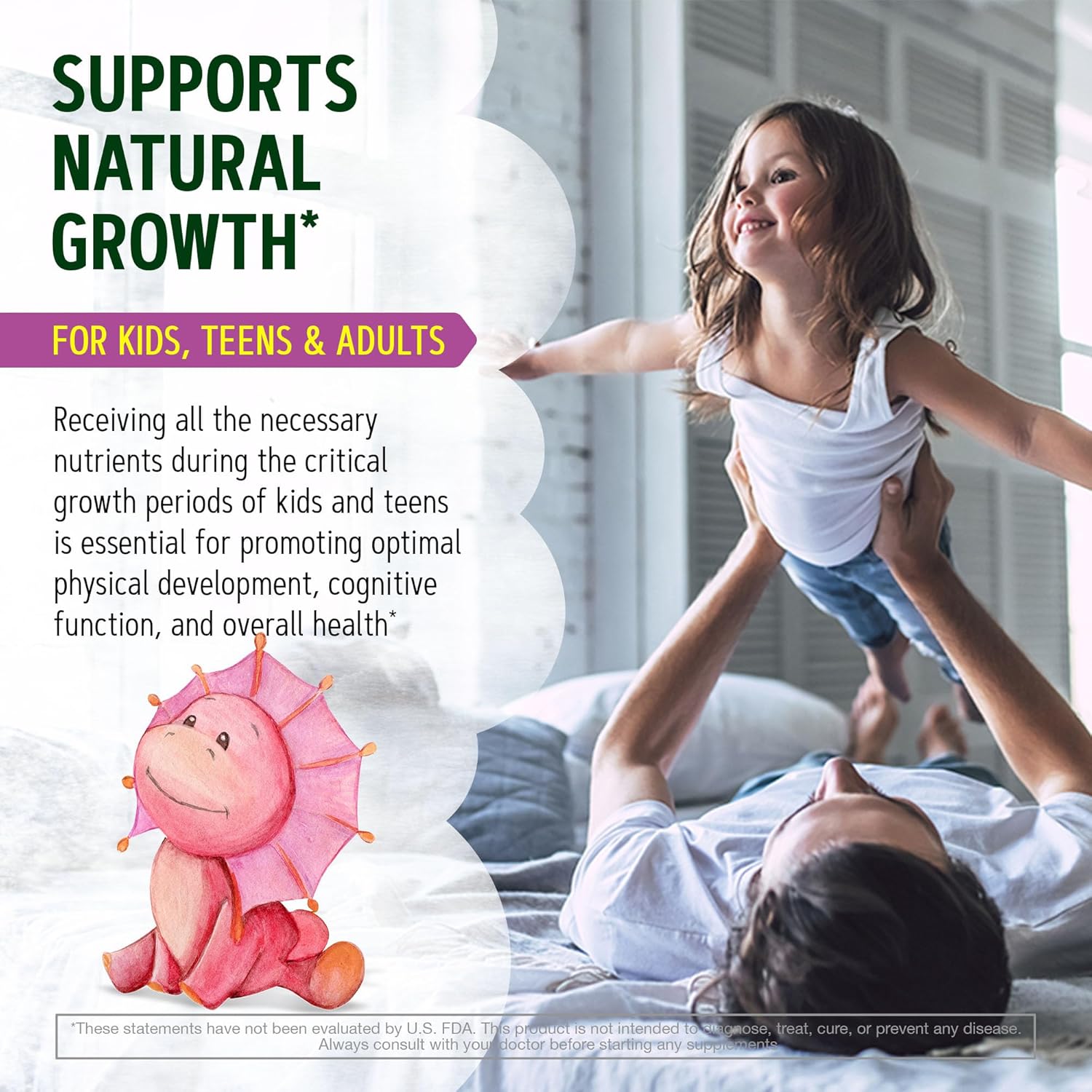 USA-Made OptiHarmony Height Growth Maximizer: Natural Supplement for Bone Growth in Adults, Teens & Kids - Boost Height with Vitamins - 120 Capsules