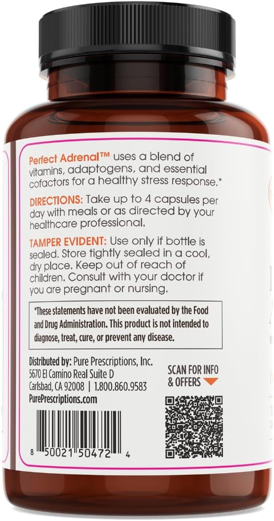 USA Made Pure Prescriptions Adrenal Support Supplement with Vitamin B6 - 120 Count for Stamina, Fatigue Relief, Adrenal & Immune Support
