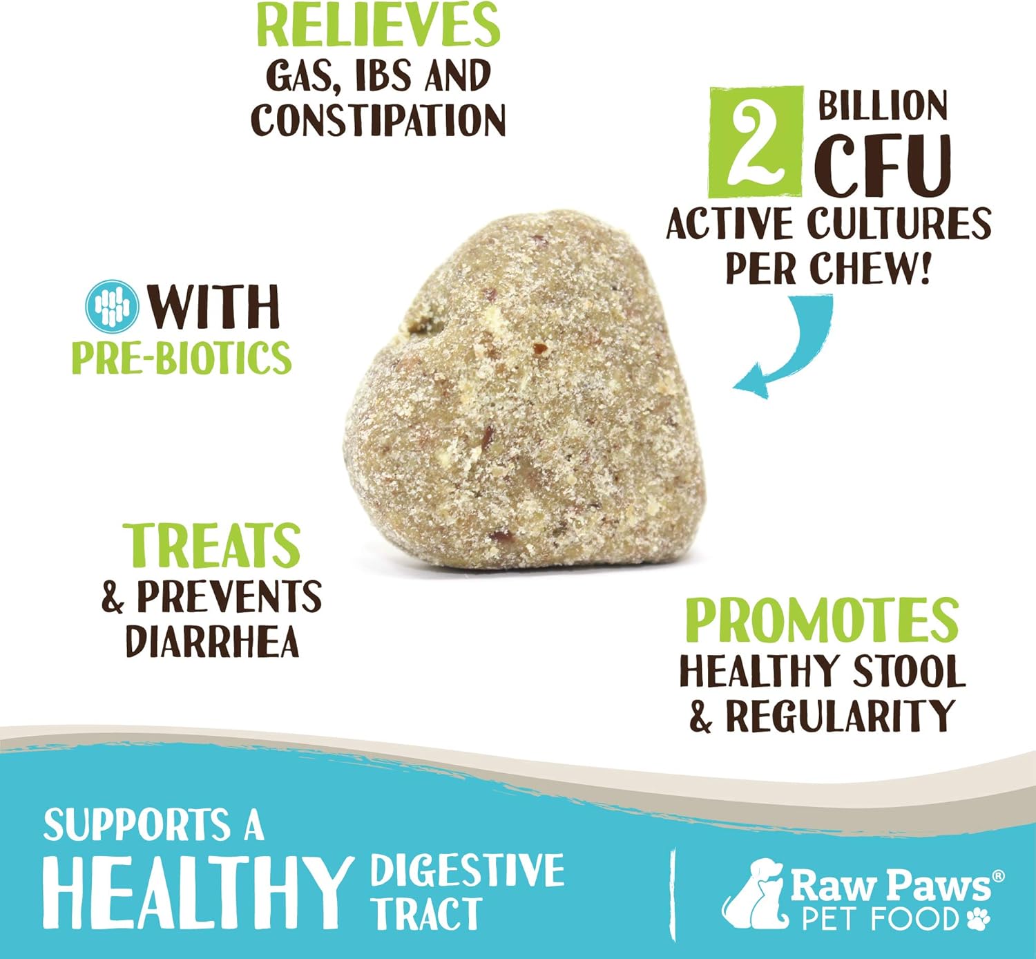 USA Made Raw Paws Natural Dog Probiotic Soft Chews - 10-oz/100-ct - Daily Probiotic with Prebiotics for Dogs - Manage Diarrhea, Yeast, Dog Breath & Gas