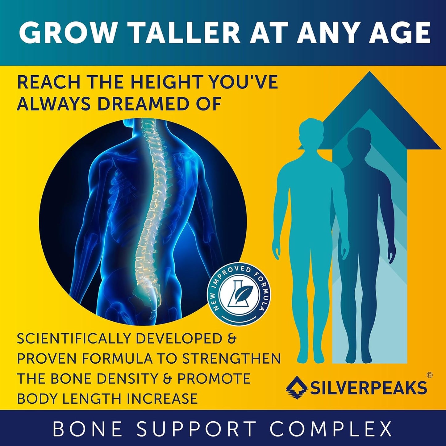 USA-Made SILVERPEAKS Growth Capsules for Height Growth - Natural Calcium Maximizer for Bone Strength - Boost Bone Growth with this Get Taller Supplement - Hormone-Free Formula