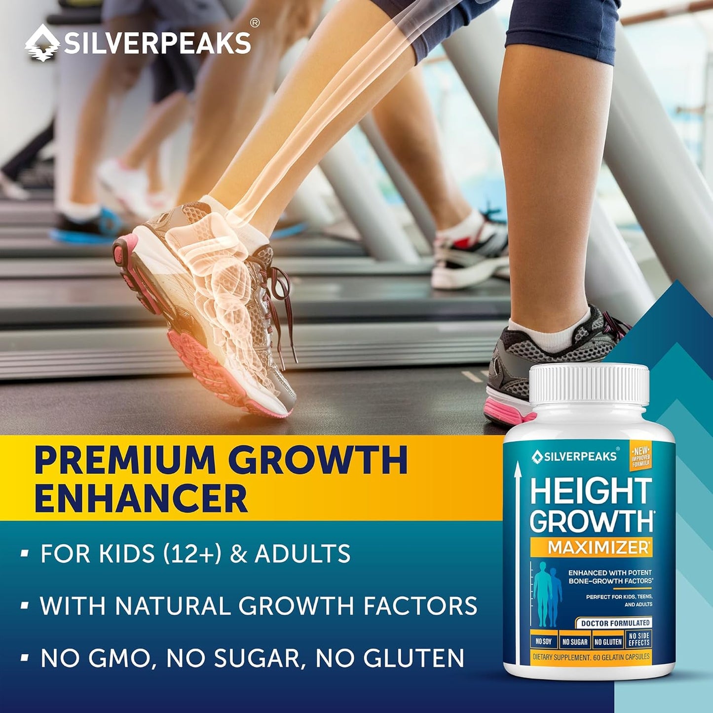 USA-Made SILVERPEAKS Growth Capsules for Height Growth - Natural Calcium Maximizer for Bone Strength - Boost Bone Growth with this Get Taller Supplement - Hormone-Free Formula