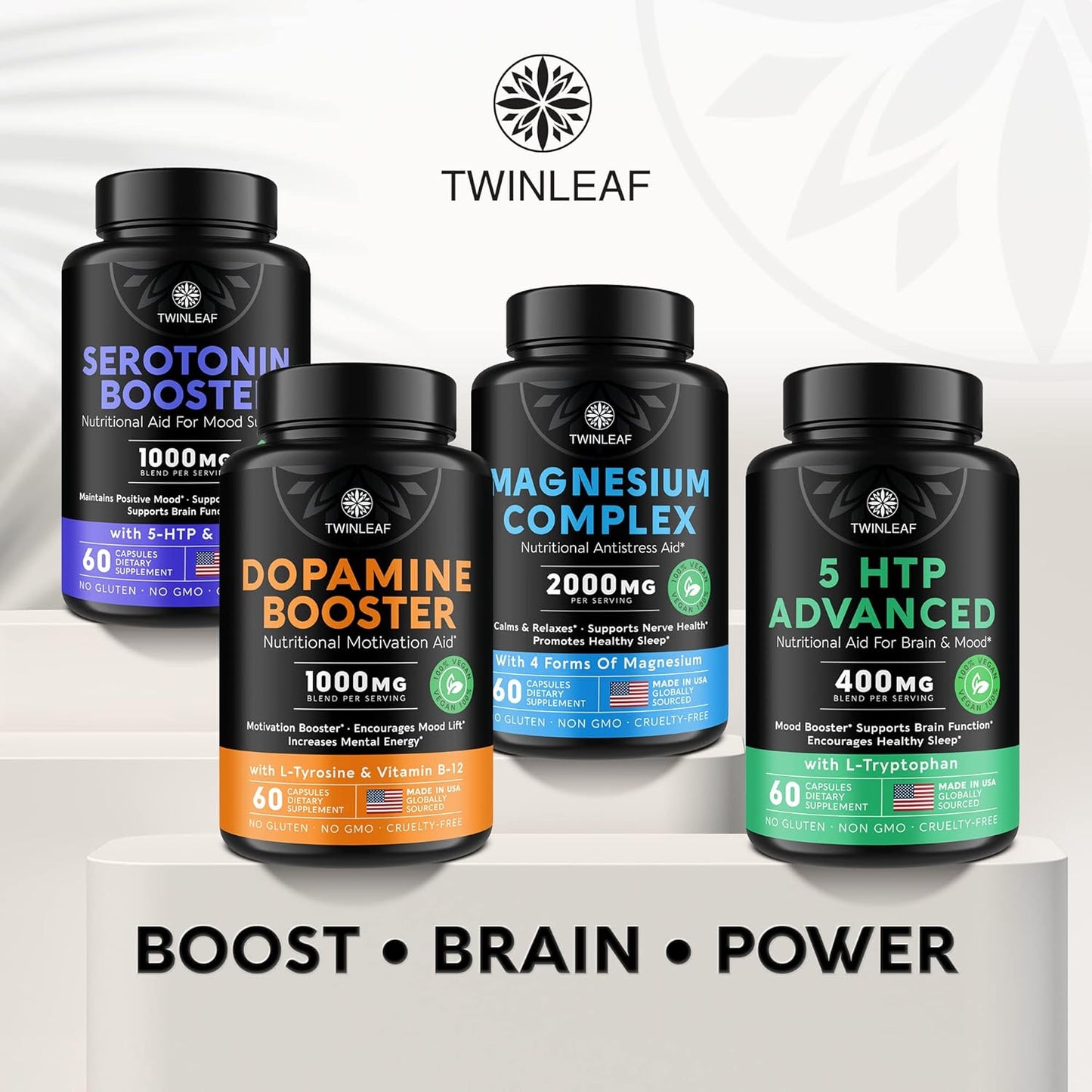 USA-Made TWINLEAF 5-HTP & L-Tryptophan Supplement - Mood Support for Men & Women - Proprietary Mood & Relaxation Formula - 60 Vegan Capsules