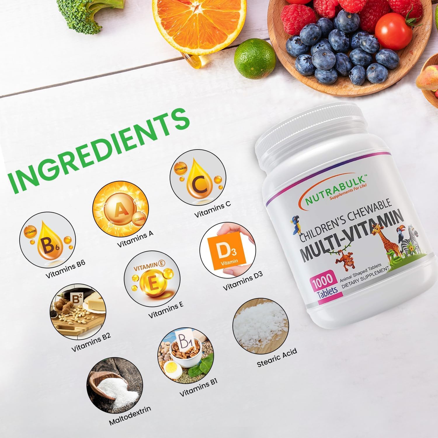 USA-Made Vegan Children’s Chewable Multi-Vitamins - Supports Immune, Bone, Brain Health - Gluten-Free Cherry Tablets - 12000 Count