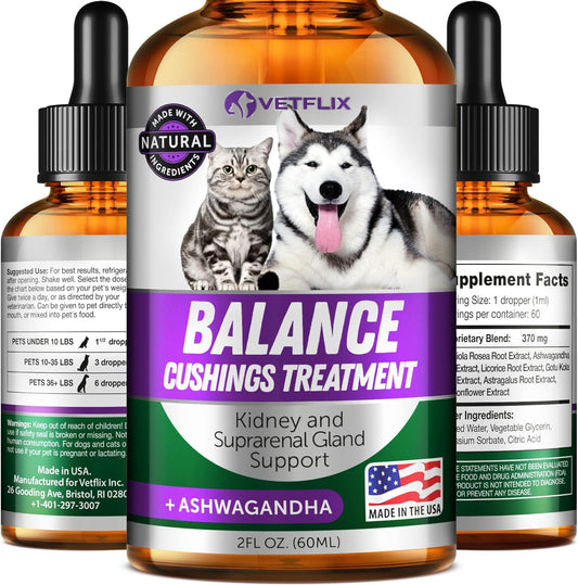 USA-Made Vetflix Pet Adrenal Support: Kidney & Cushings Treatment for Dogs & Cats