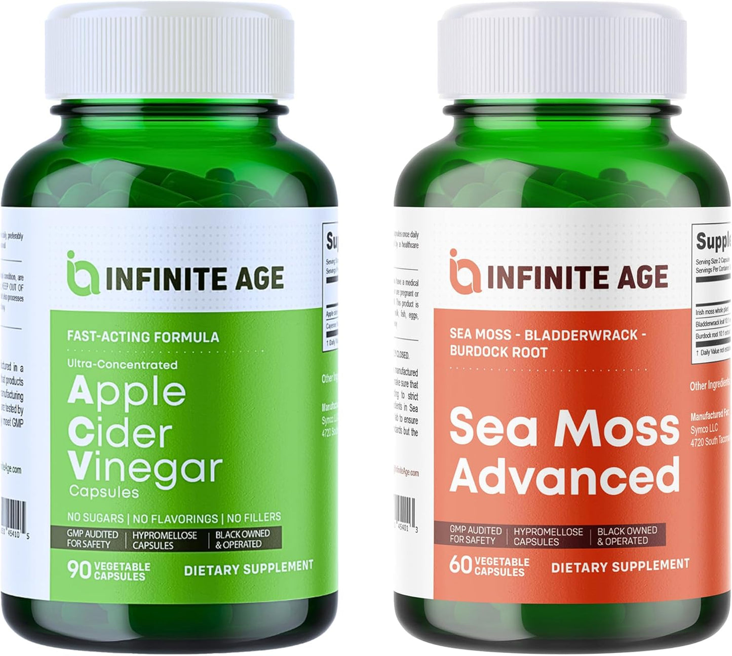 USA-Made Wellness Bundle: Sea Moss Advanced 1250mg + Apple Cider Vinegar Capsules 1950mg - Infinite Age Formula