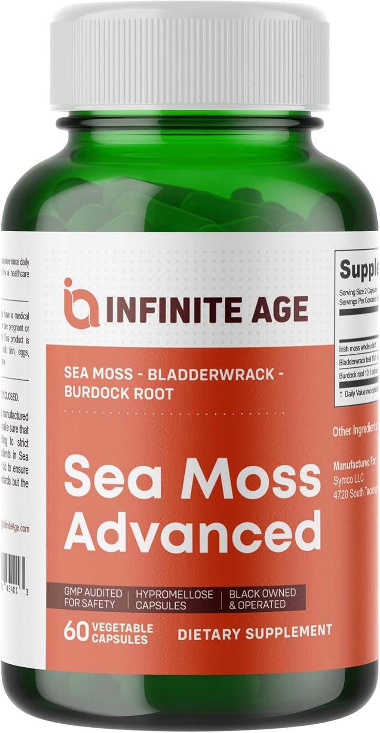 USA-Made Wellness Bundle: Sea Moss Advanced 1250mg + Apple Cider Vinegar Capsules 1950mg - Infinite Age Formula