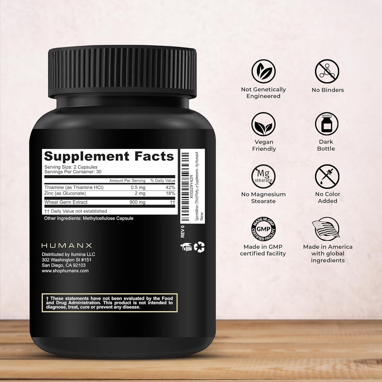 USA Third Party Tested Spermidine+ Capsules with Zinc & Wheat Germ Extract - Non-GMO Supplement for Cellular Renewal and Healthy Aging