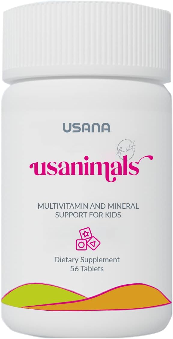 USANA Usanimals Multivitamin for Kids - Chewable Tablets with Essential Nutrients for Ages 2-12 - Supports Immune, Bone, Brain Health - 56 Tablets
