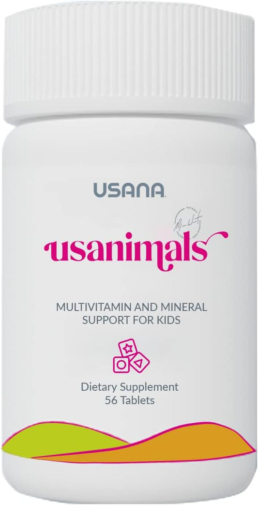 USANA Usanimals Multivitamin for Kids - Chewable Tablets with Essential Nutrients for Ages 2-12 - Supports Immune, Bone, Brain Health - 56 Tablets