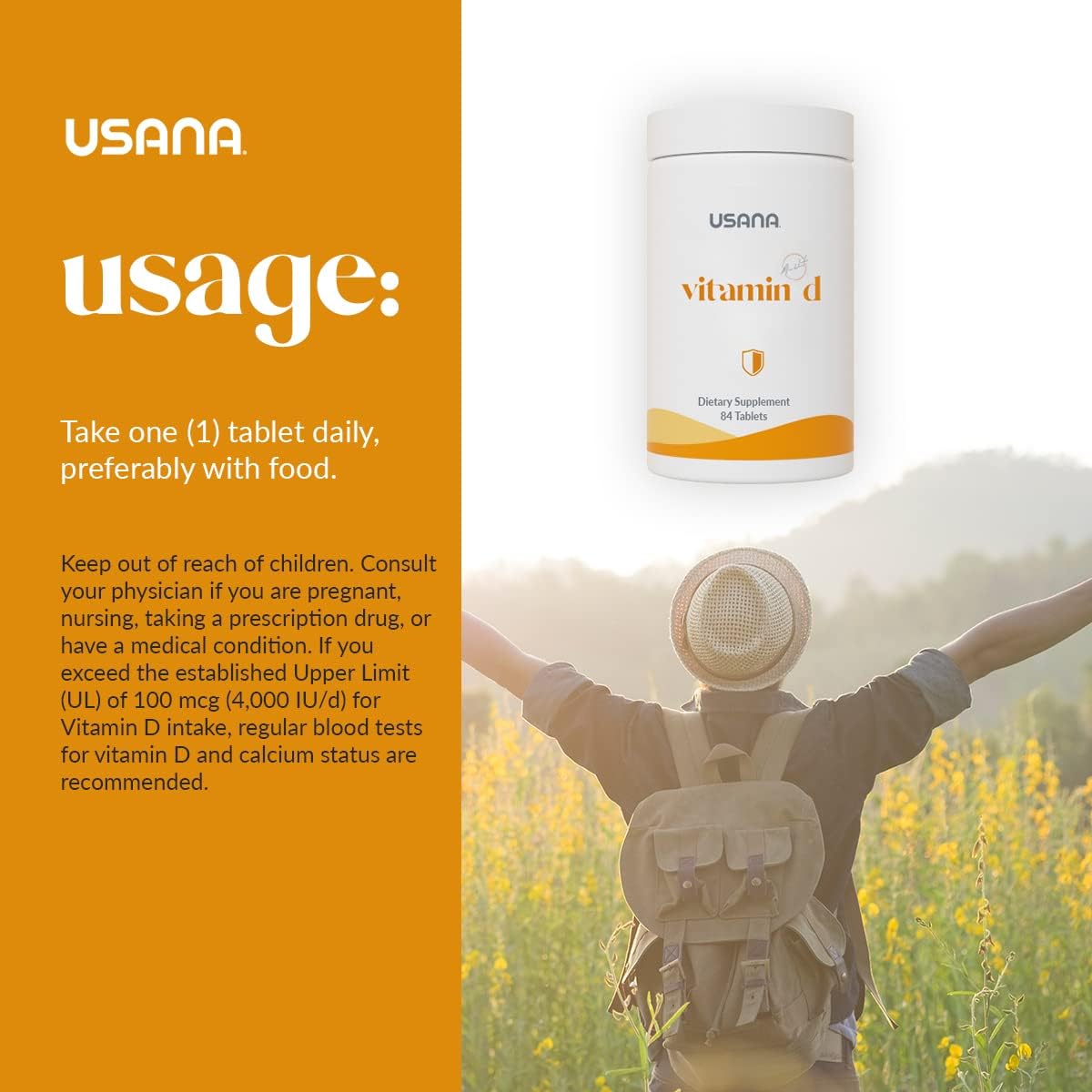 USANA Vitamin D Maximum-Strength Supplement - 2,000 IU Immune Support - 84 Tablets