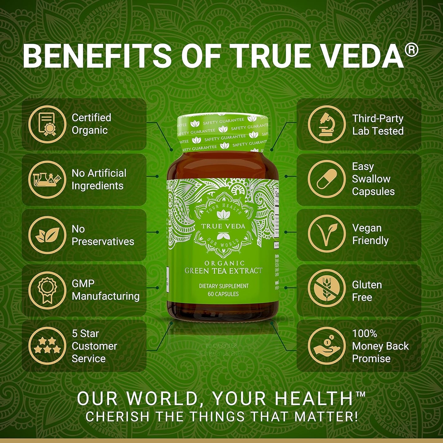USDA Certified Green Tea Capsules with EGCG Extract - 60 Organic Green Tea Pills with 50% Polyphenols for EGCG Supplements