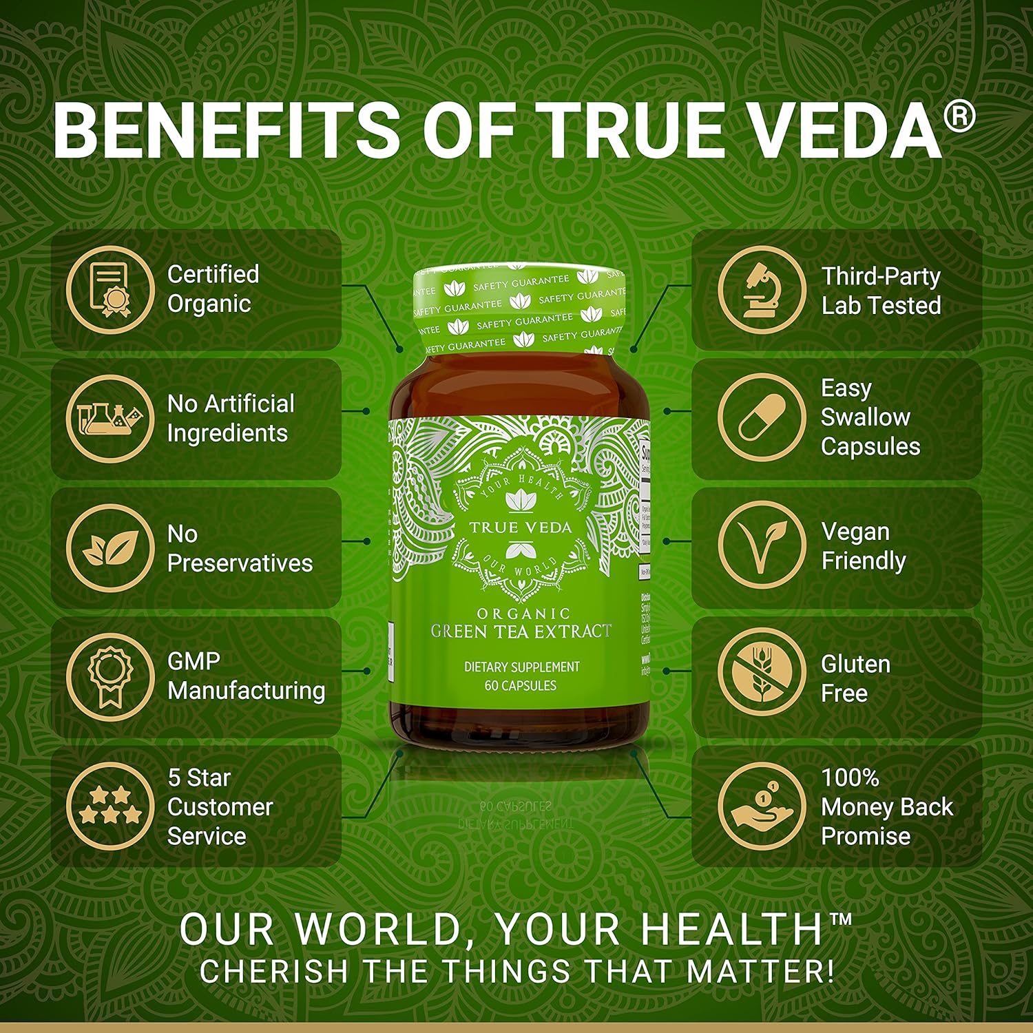 USDA Certified Green Tea Capsules with EGCG Extract - 60 Organic Green Tea Pills with 50% Polyphenols for EGCG Supplements