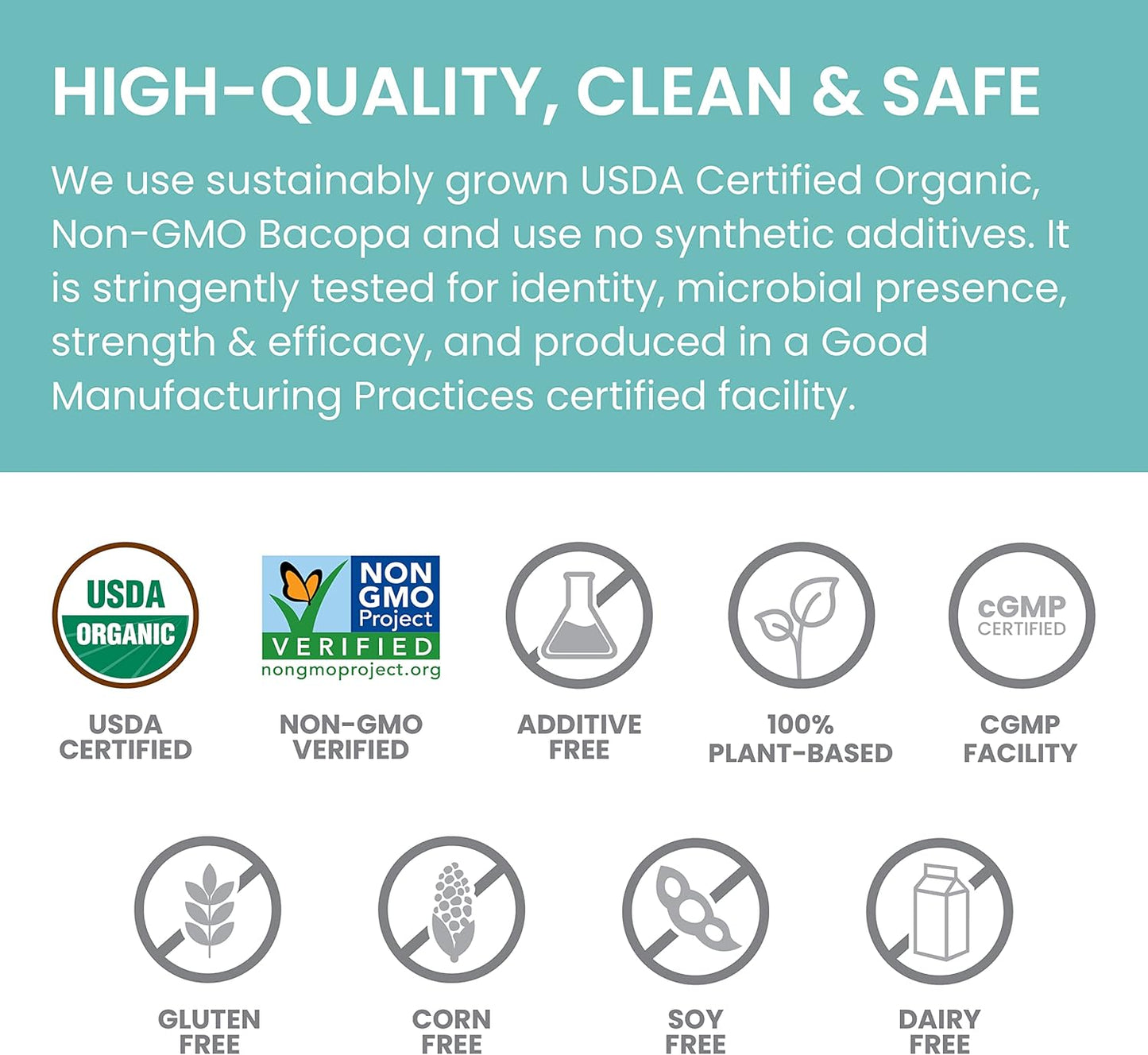USDA Certified Organic Bacopa Monnieri Nootropic Supplement - 750mg Caplets for Memory & Cognition - Non-GMO - 60 Day Supply