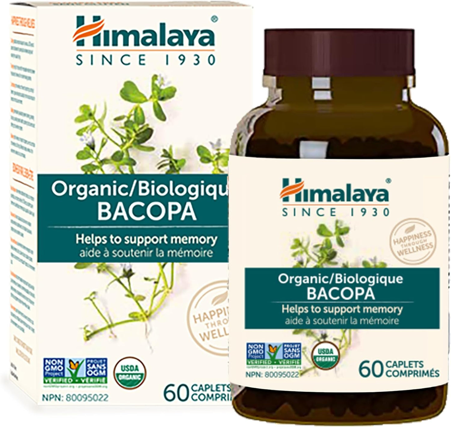 USDA Certified Organic Bacopa Monnieri Nootropic Supplement - 750mg Caplets for Memory & Cognition - Non-GMO - 60 Day Supply