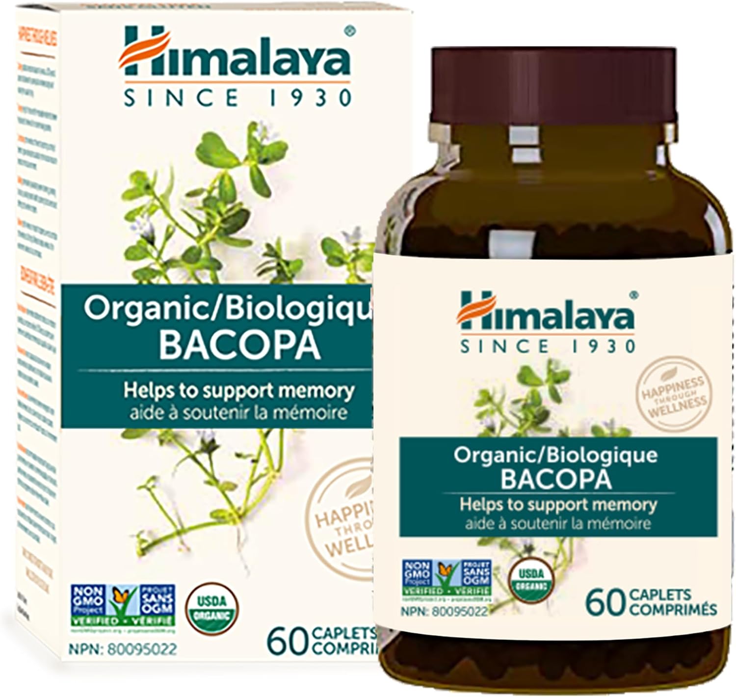 USDA Certified Organic Bacopa Monnieri Nootropic Supplement - 750mg Caplets for Memory & Cognition - Non-GMO - 60 Day Supply