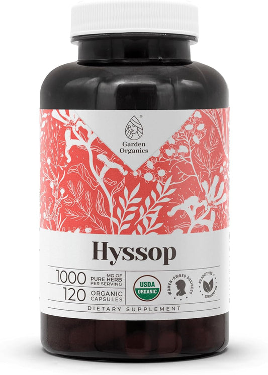 USDA Certified Organic Hyssop Capsules - High-Potency Natural Supplement - 120 Vegetarian Capsules - Hyssopus Officinalis Dried Herb