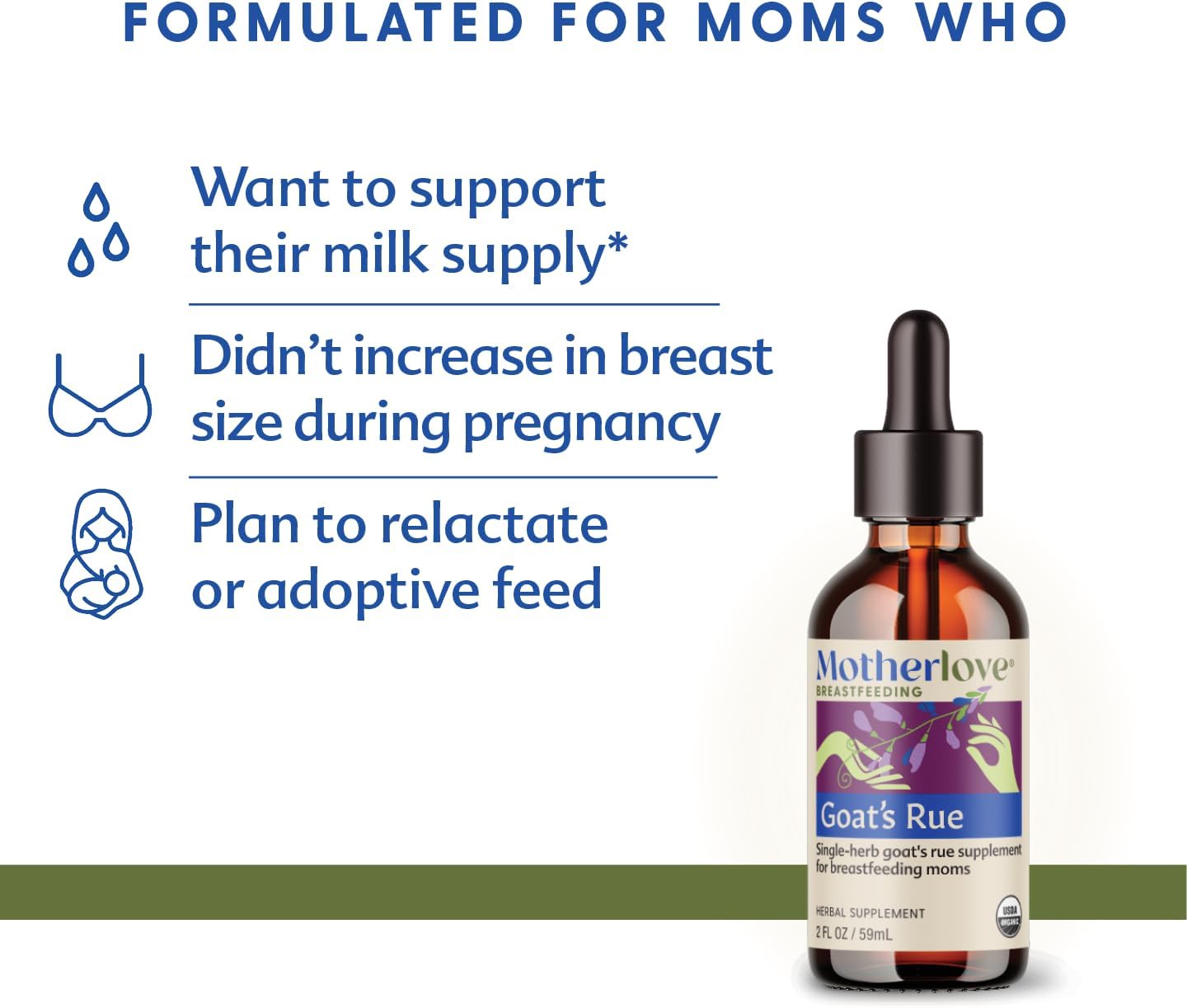 USDA Certified Organic Motherlove Goat’s Rue Lactation Tincture - 2oz Supplement for Breast Milk Supply & Breast Tissue Growth - Vegan, Kosher, Soy-Free