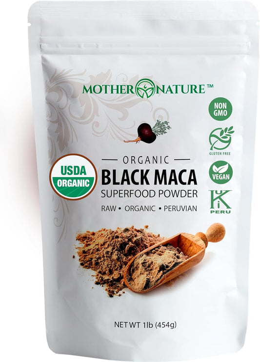 USDA Certified Organic Raw Peruvian Black Maca Root Powder - Premium Superfood for Men & Women, Enhance Muscle Recovery, Boost Workouts - Non-GMO, Vegan - 16 oz