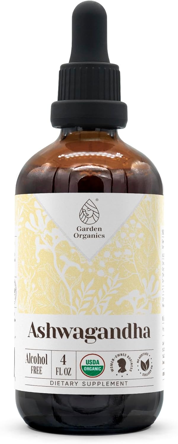 USDA Organic Alcohol-Free Ashwagandha Extract Tincture | High-Potency Dietary Supplement | Natural Certified Organic Root (4 oz)