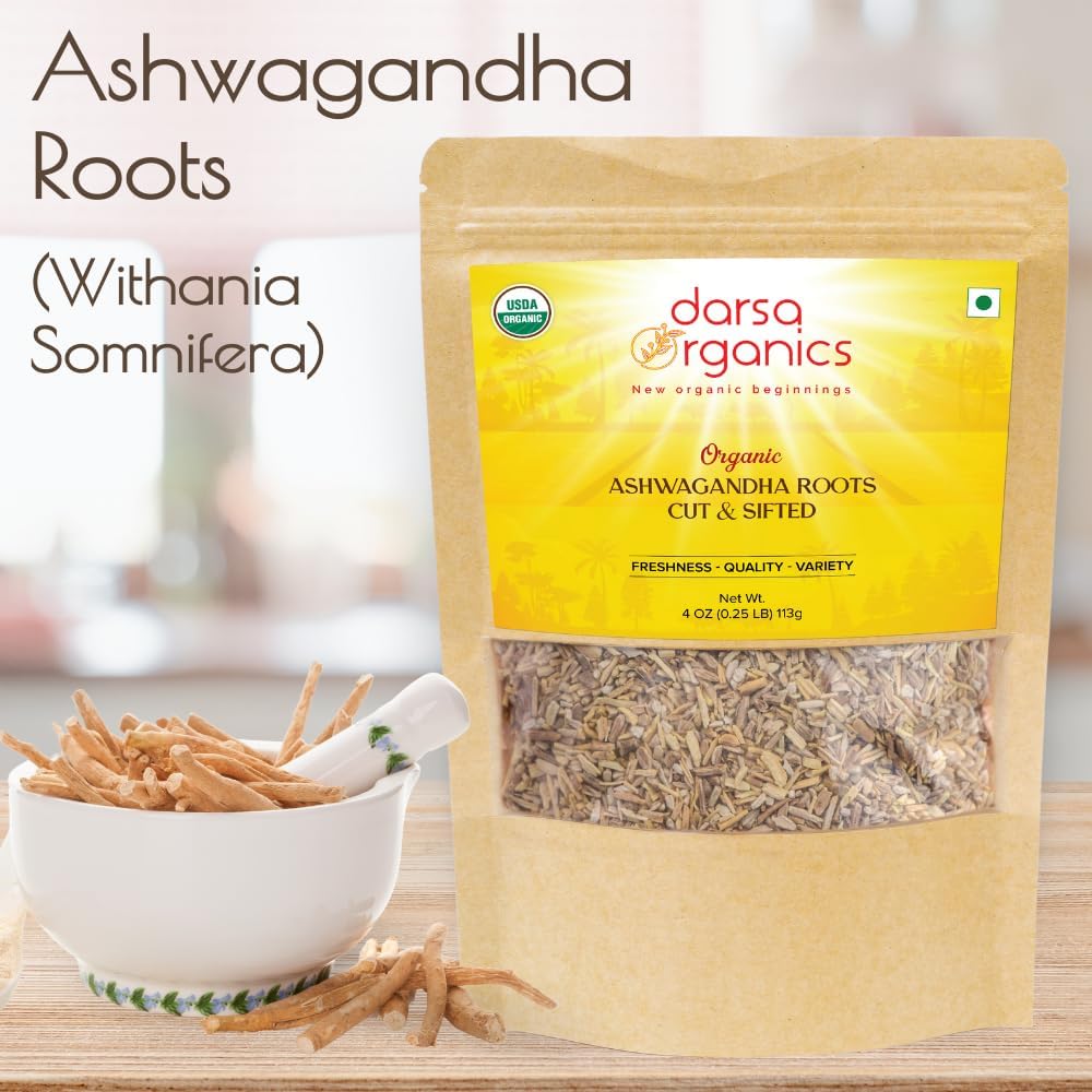 USDA Organic Ashwagandha Root 4 oz - Non-GMO Herb for Tea & Smoothies - Immunity & Digestion Support