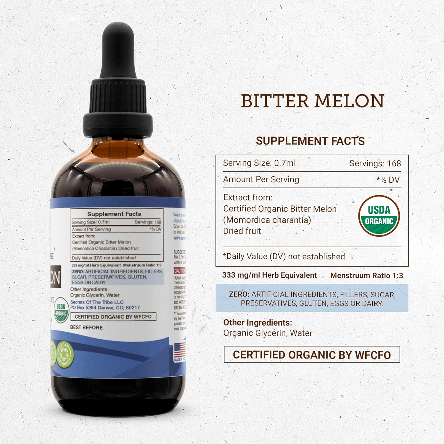USDA Organic Bitter Melon Herbal Drops | High-Potency Extract | Alcohol-Free | 100% Certified Organic (2x4 oz)