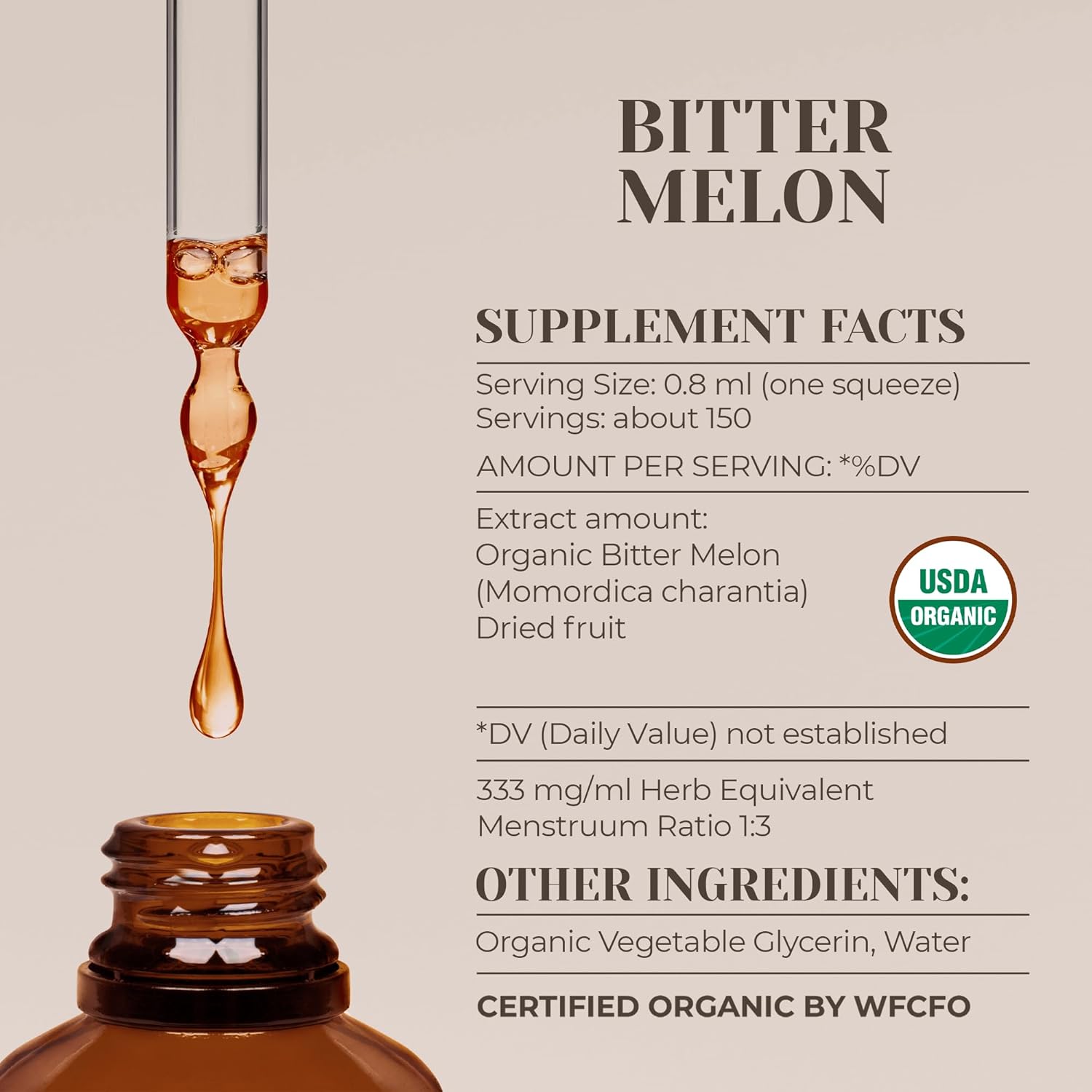 USDA Organic Bitter Melon Herbal Extract Drops - 4 oz Organic Supplement Tincture
