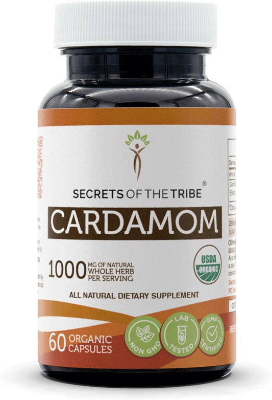 USDA Organic Cardamom 60 Capsules in Vegetable Capsules by Secrets of the Tribe