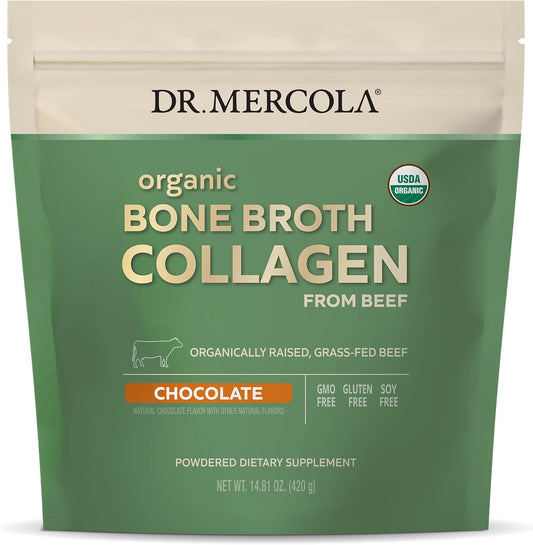 USDA Organic Chocolate Bone Broth Collagen Powder - 30 Servings, Supports Bone & Joint Comfort, Non-GMO Dietary Supplement by Dr. Mercola