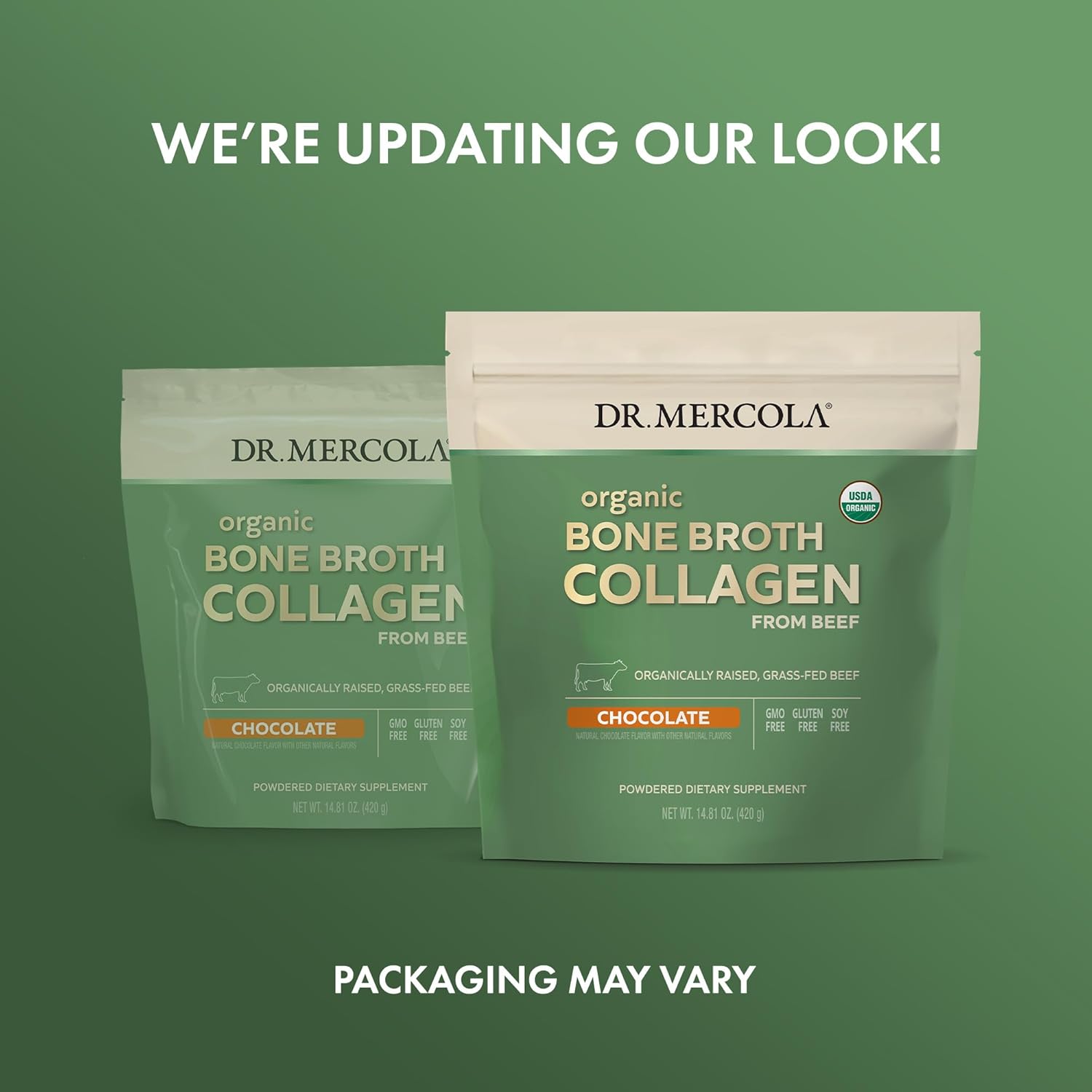 USDA Organic Chocolate Bone Broth Collagen Powder - 30 Servings, Supports Bone & Joint Comfort, Non-GMO Dietary Supplement by Dr. Mercola