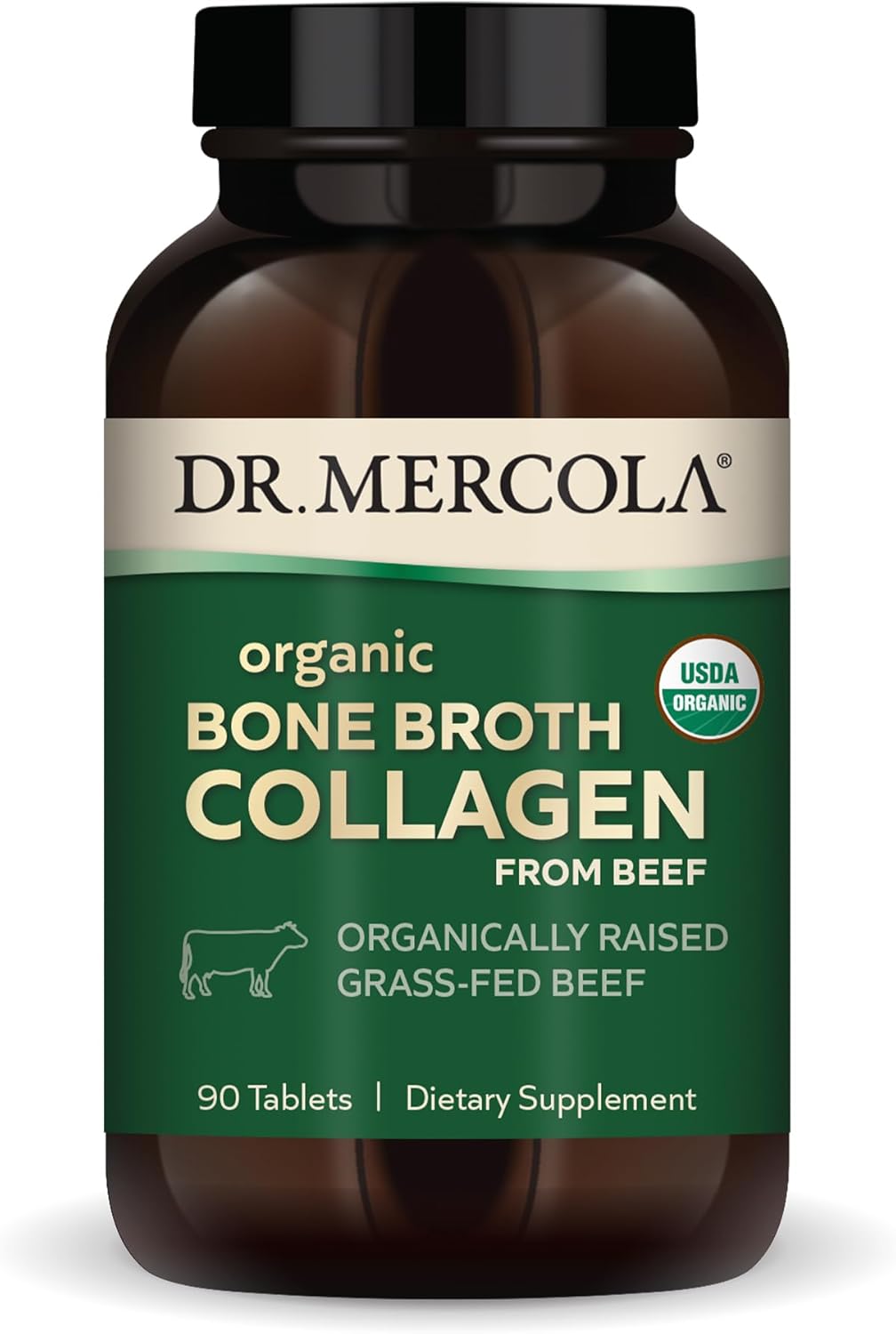 USDA Organic Dr. Mercola Bone Broth Collagen Tablets - 30 Servings, Grass-Fed Beef Supplement for Bone & Joint Support, Non-GMO