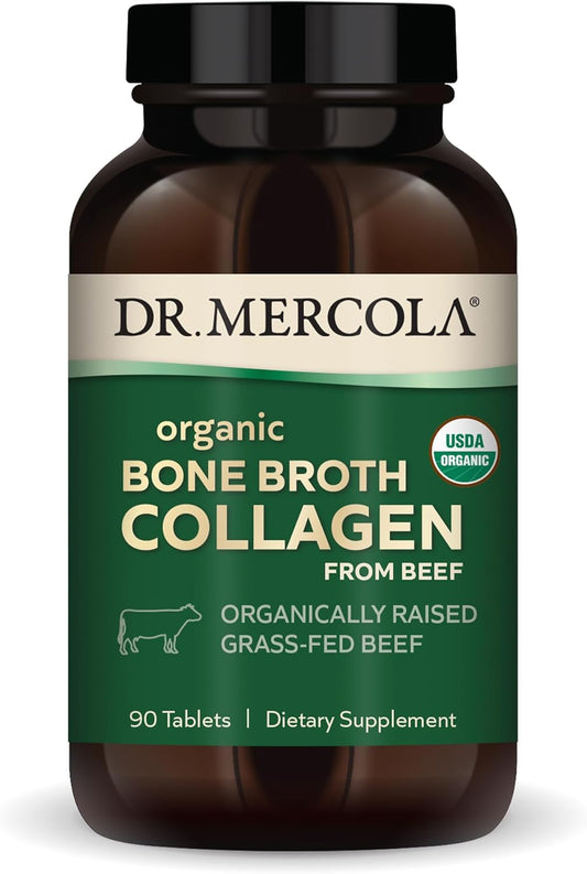 USDA Organic Dr. Mercola Bone Broth Collagen Tablets - 30 Servings, Grass-Fed Beef Supplement for Bone & Joint Support, Non-GMO