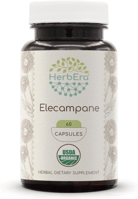 USDA Organic Elecampane Root Capsules - 60 Count, 500mg - HerbEra Elecampane Dietary Supplement